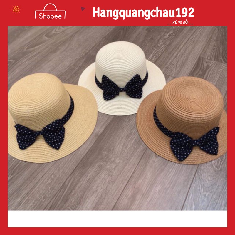 Mũ cói đi biển nơ sao chấm bi tiểu thư BL017