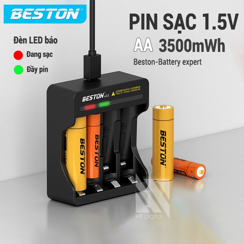 Bộ sạc pin AA/AAA Beston chính hãng 1.5V Sạc nhanh Tự ngắt Có đèn báo đầy