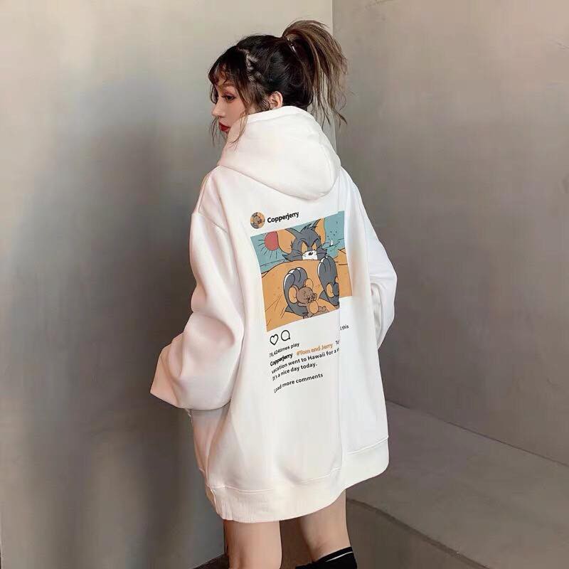 Áo Khoác Hoodie In Hình Tom&amp;Jerry Ulzzang Unisex Chất Nỉ Bông Cao Cấp Dáng Rộng Nam Nữ - MM