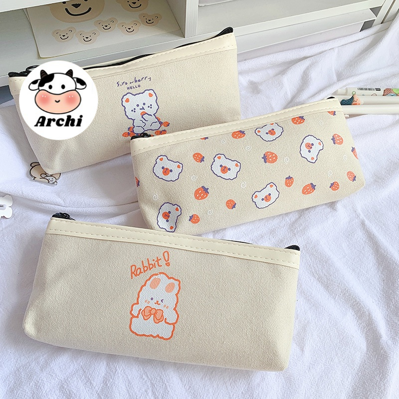 Túi bút vải bố khoá kéo in hình Kiki