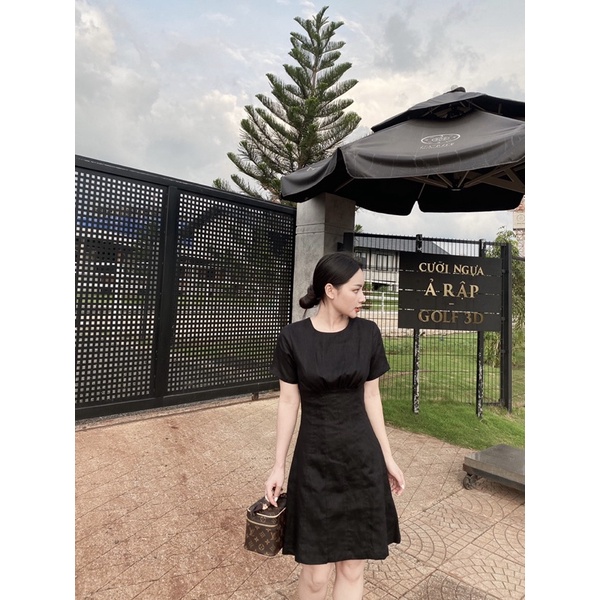 SHU SHI - Đầm Linen Cổ Tròn Ghép Mảnh ( ảnh chính chủ )