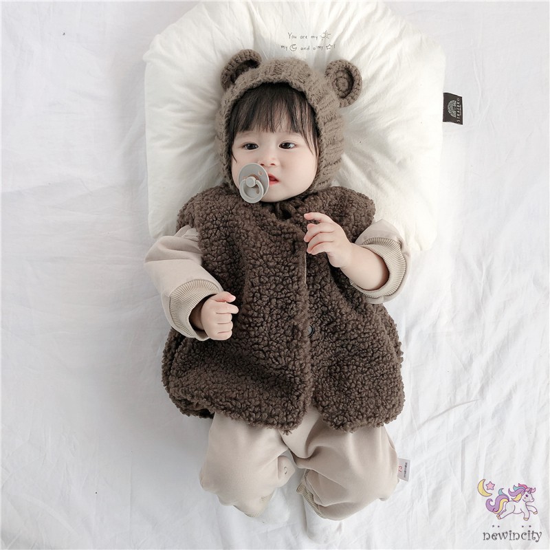 Áo khoác lông cừu không tay thiết kế xinh xắn phong cách Hàn dành cho bé trai và gái