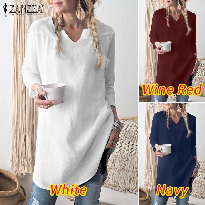 Áo kiểu ZANZEA tay lửng cổ chữ V nữ tính thanh lịch cho nữ