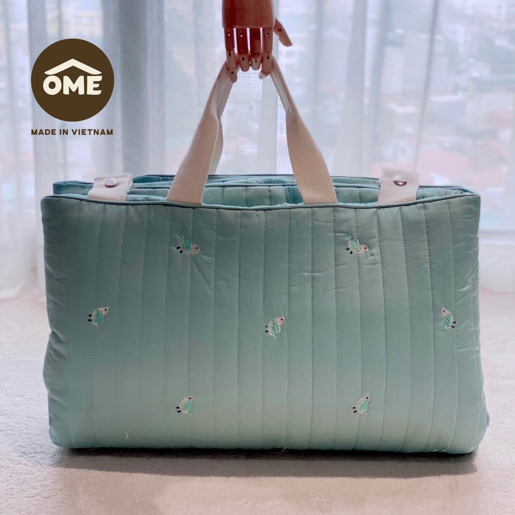 Đệm đa năng 3in1 vải tencel chần li thoáng khí thêu phong cách Hàn Quốc OME cho bé