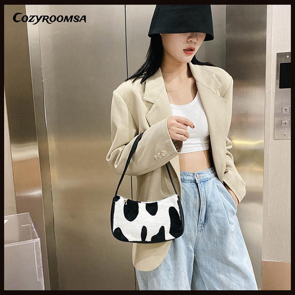 Cozyroomsa Autumn and winter new fashion casual retro plush animal pattern cow ladies underarm bag shoulder bag | WebRaoVat - webraovat.net.vn