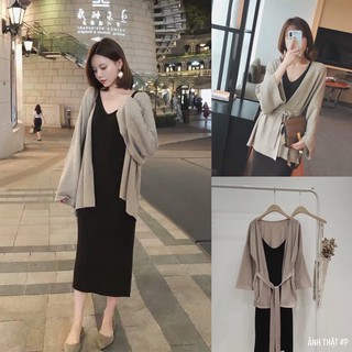 SET Váy maxi hai dây kèm Khoác len mỏng✌️Ảnh thật