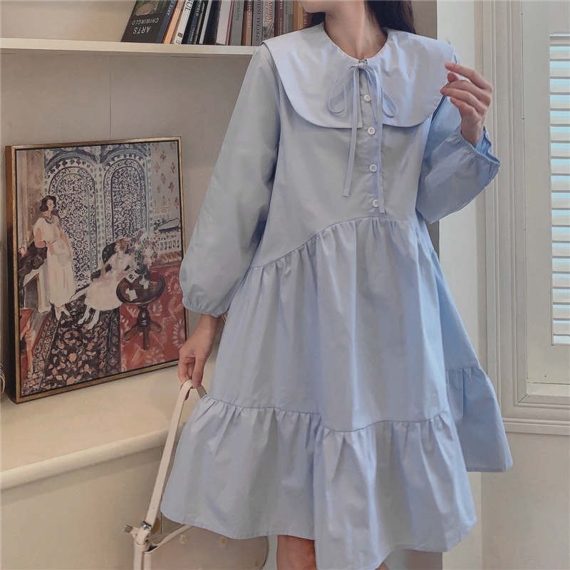 Đầm cổ thủy thủ dáng rộng thiết kế mới thời trang mùa xuân thu theo phong cách hàn quốc cho nữ
