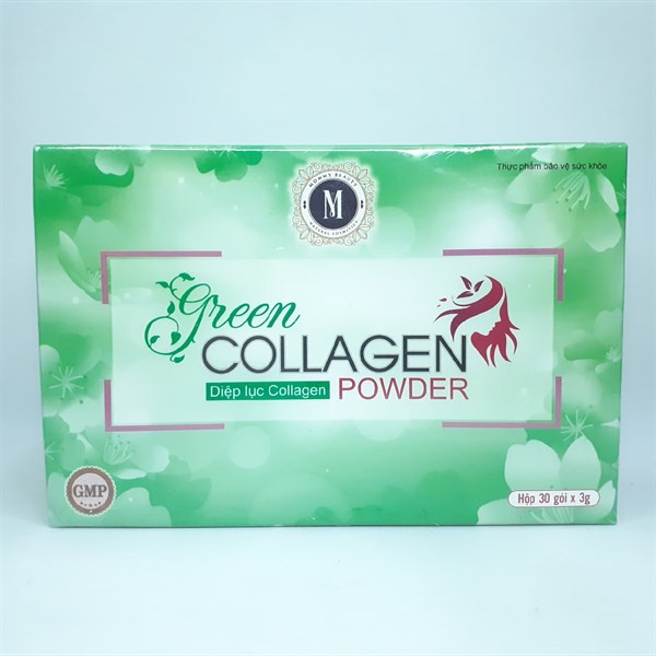 Vỏ hộp để đựng Diệp lục Collagen Green Collagen Powder Hộp 30gói ×3g