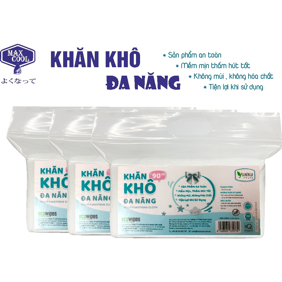 Combo 4 gói khăn khô đa năng Yuniku 90 tờ- HÀNG CHÍNH HÃNG cao cấp an toàn cho bé