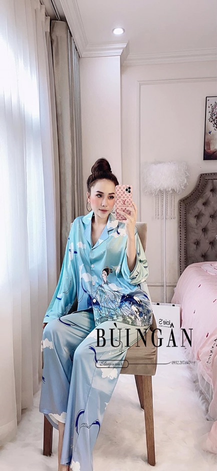 Bộ pijamma cô tiên xanh lụa satin cao cấp quảng châu | BigBuy360 - bigbuy360.vn