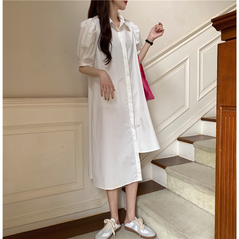 Đầm XIAOZHAINV tay phồng thiết kế lệch tà phong cách Ulzzang Hàn Quốc cho nữ có 3 màu tùy chọn | BigBuy360 - bigbuy360.vn