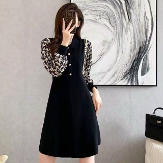 Đầm len cổ bẻ tay họa tiết - A7198