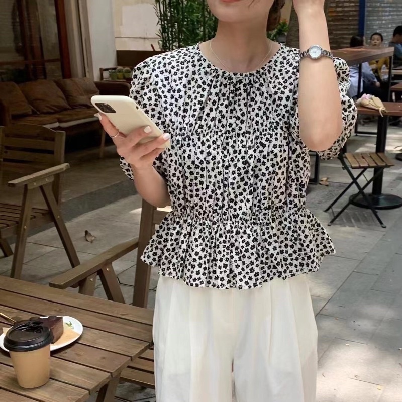 Áo hoa nhí tay ngắn, áo hoa nhí cổ tròn