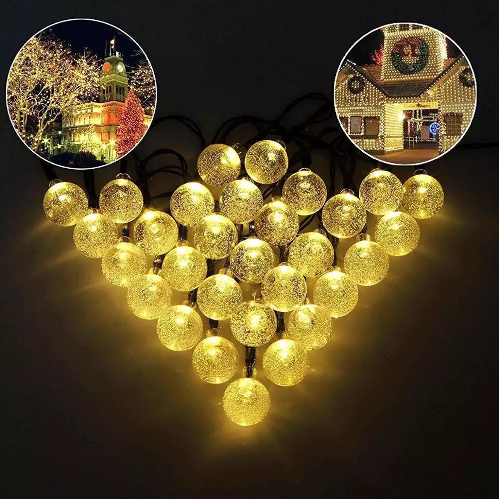 Dây Đèn Led Trang Trí Bi Bọt Màu Vàng Dài 10 Mét / 9 Mét Bóng Pha Lê Lung Linh Decor Noel Lễ Tết Quán Cafe