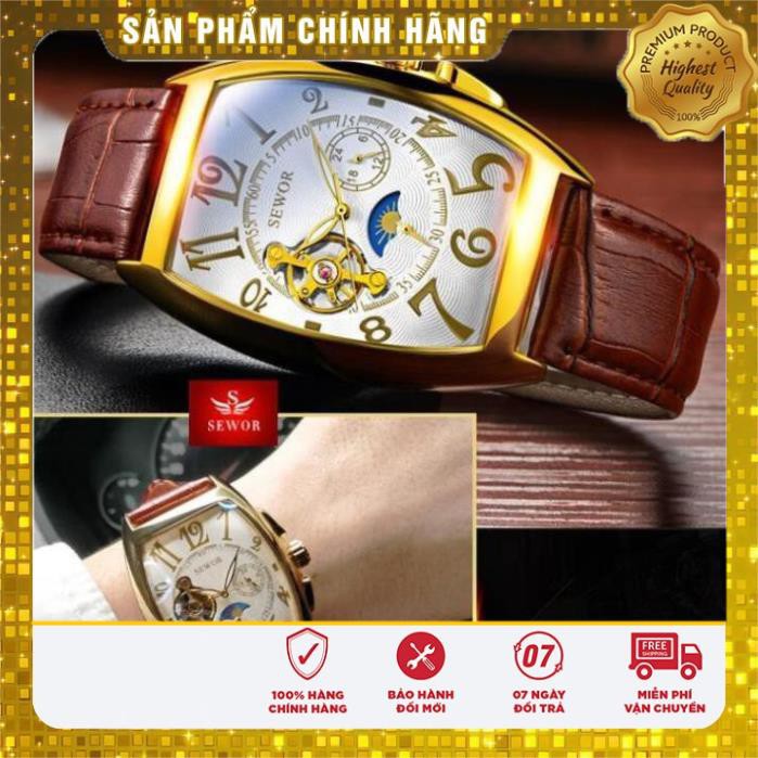 Đồng Hồ Cơ Nam Automatic Chính Hãng SEWOR Dây Da Mặt Vuông Sang Trọng Đẳng Cấp