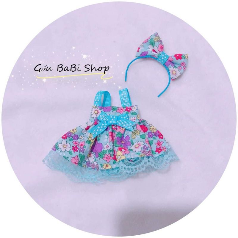 Đầm búp bê tặng cài tóc cho búp bê size nendoll, doll bông 20cm, 15cm, 5inch, 1/8, 1/6 blythe, babies, xinji, animator