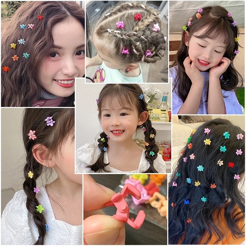 Set 50 Kẹp Tóc Hình Hoa Mini Nhiều Màu Sắc Ngọt Ngào Đơn Giản Thời Trang Cho Bé Gái