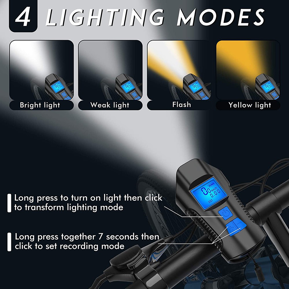 Đèn Pha LED Tích Hợp Còi Sạc Usb Chống Thấm Nước Tiện Dụng Cho Xe Đạp