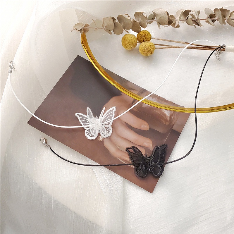 Vòng Cổ Choker Hình Bướm Màu Trắng Đen Đơn Giản Thời Trang
