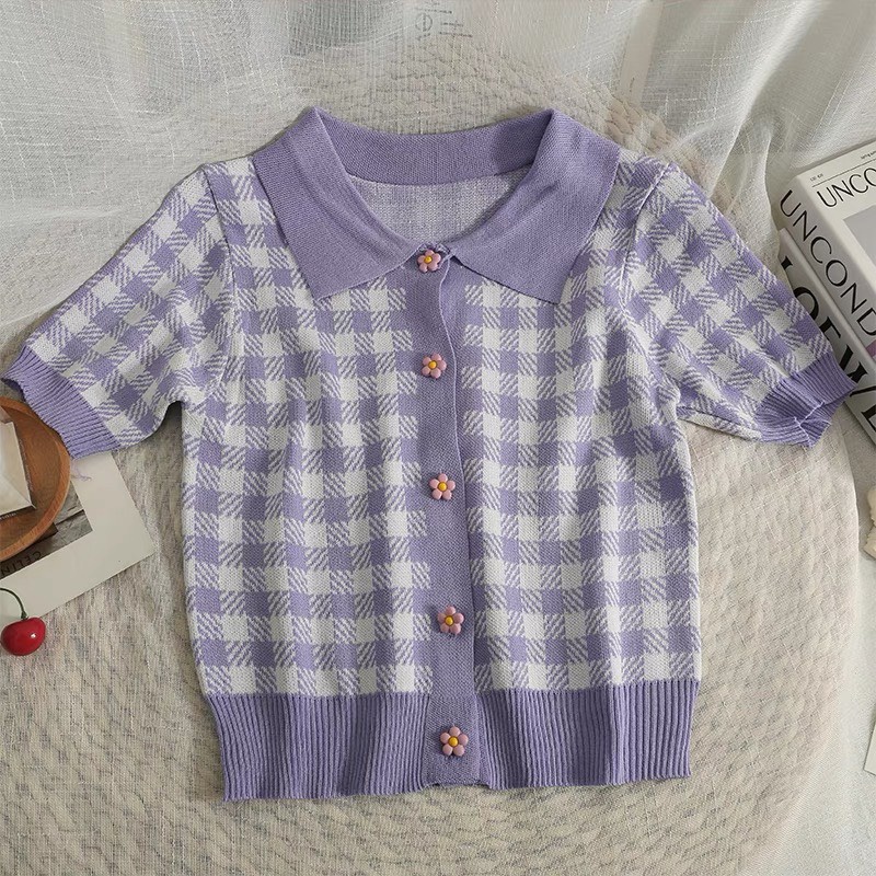 Áo len sợi nút bông hoa, phong cách Hàn Quốc siêu dễ thương, hàng thiết kế chuẩn form như hình