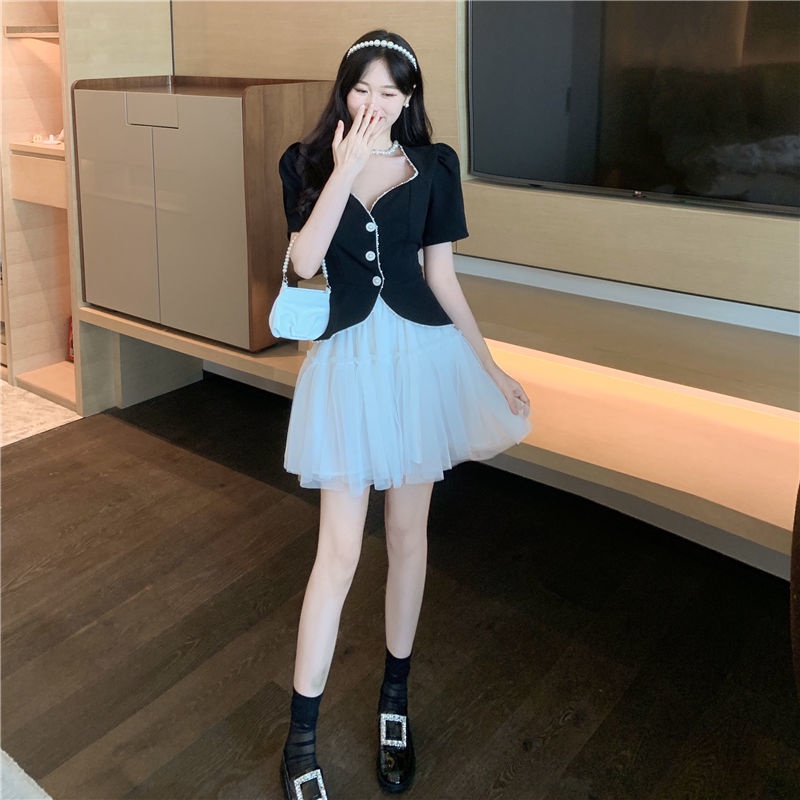 Bộ Áo Ngắn Tay + Chân Váy Lưới Lưng Cao 2 Mảnh Thời Trang Mùa Hè Mới Cho Nữ | BigBuy360 - bigbuy360.vn