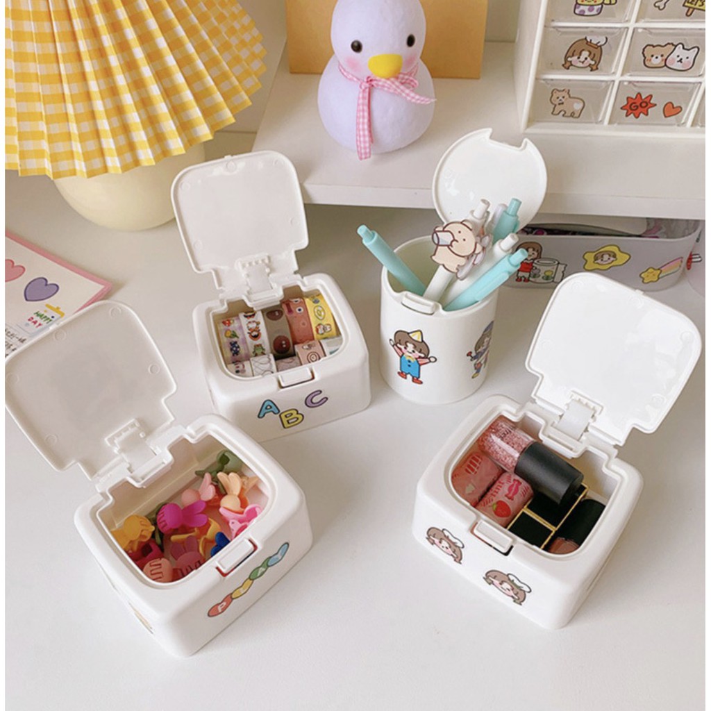 Hộp Nhựa Mini Đựng Washi Tape, Sticker, Phụ Kiện Dễ Thương Trang Trí Bàn Học