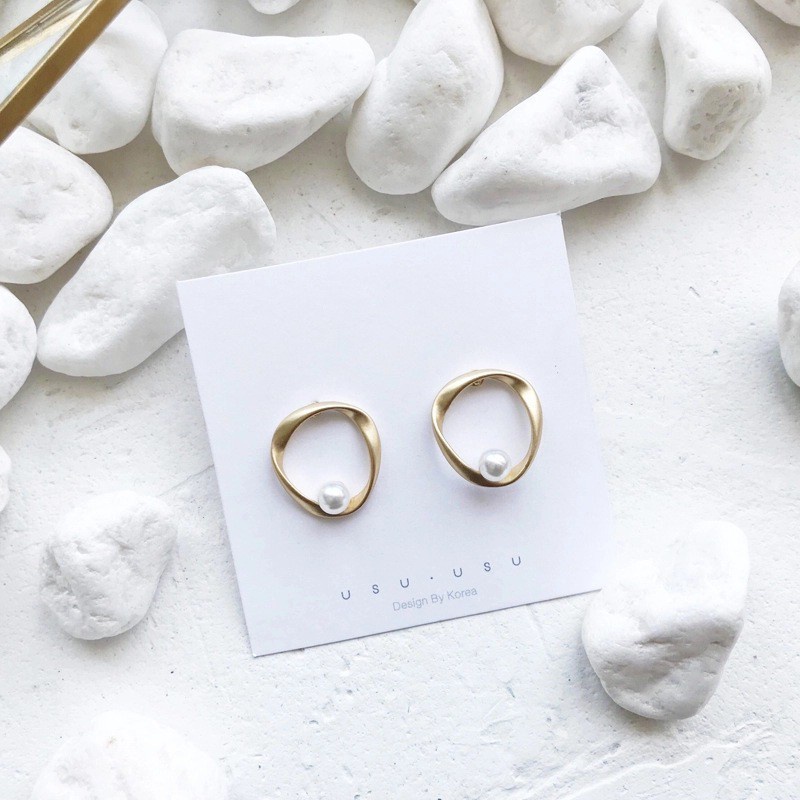 Khuyên Tai Hình Học Đính Ngọc Trai Đơn Giản Phong Cách Retro