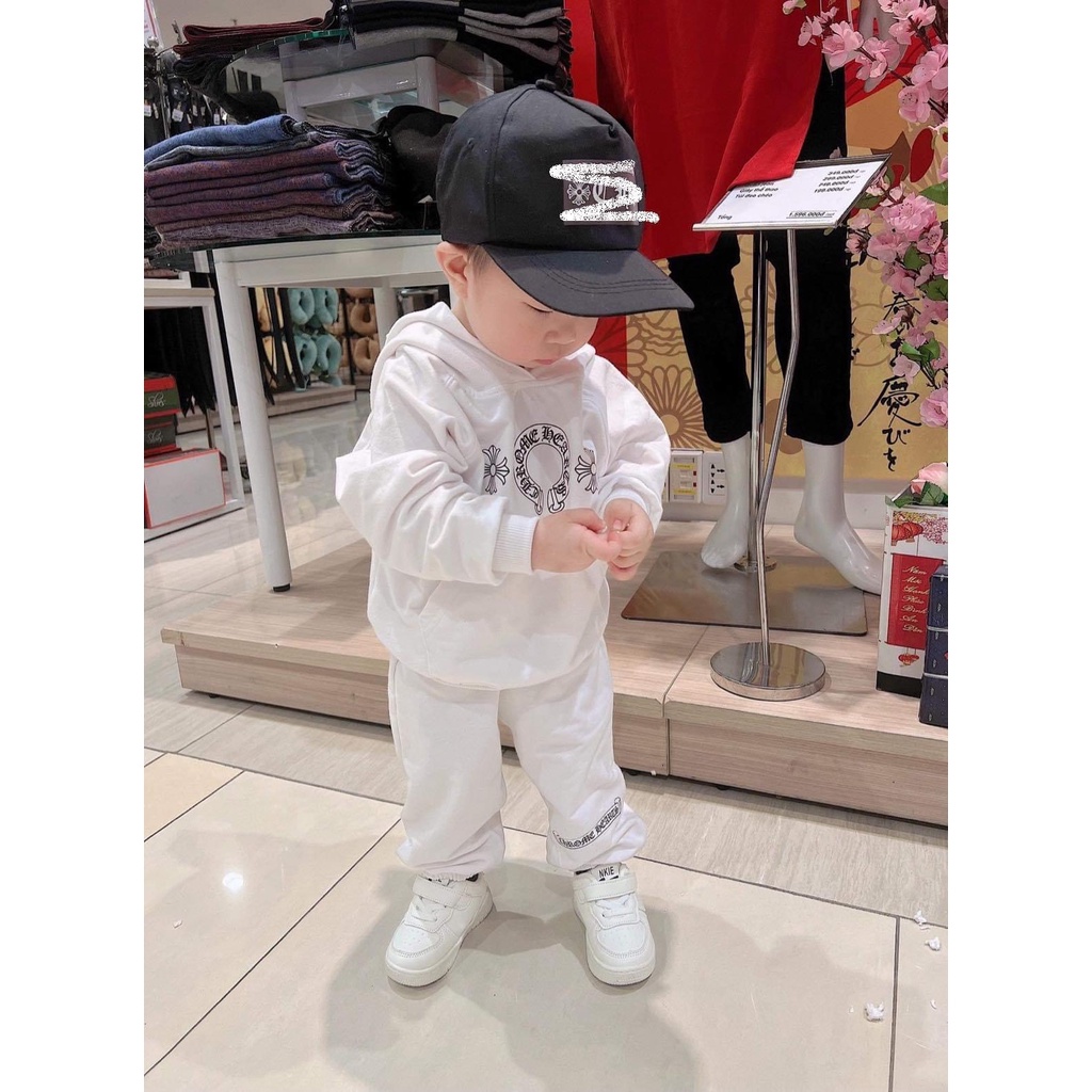 Bộ quần áo nỉ chorme heart basic cho bé , set hoodie trẻ em unisex , Kid_genZ