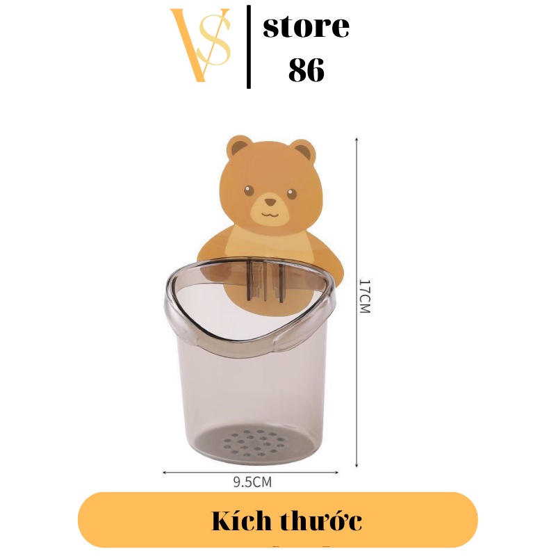 Cốc Gấu Dán Tường Để Bàn Chải Đánh Răng Hình Gấu Có Lỗ Thoát Nước Tiện Lợi