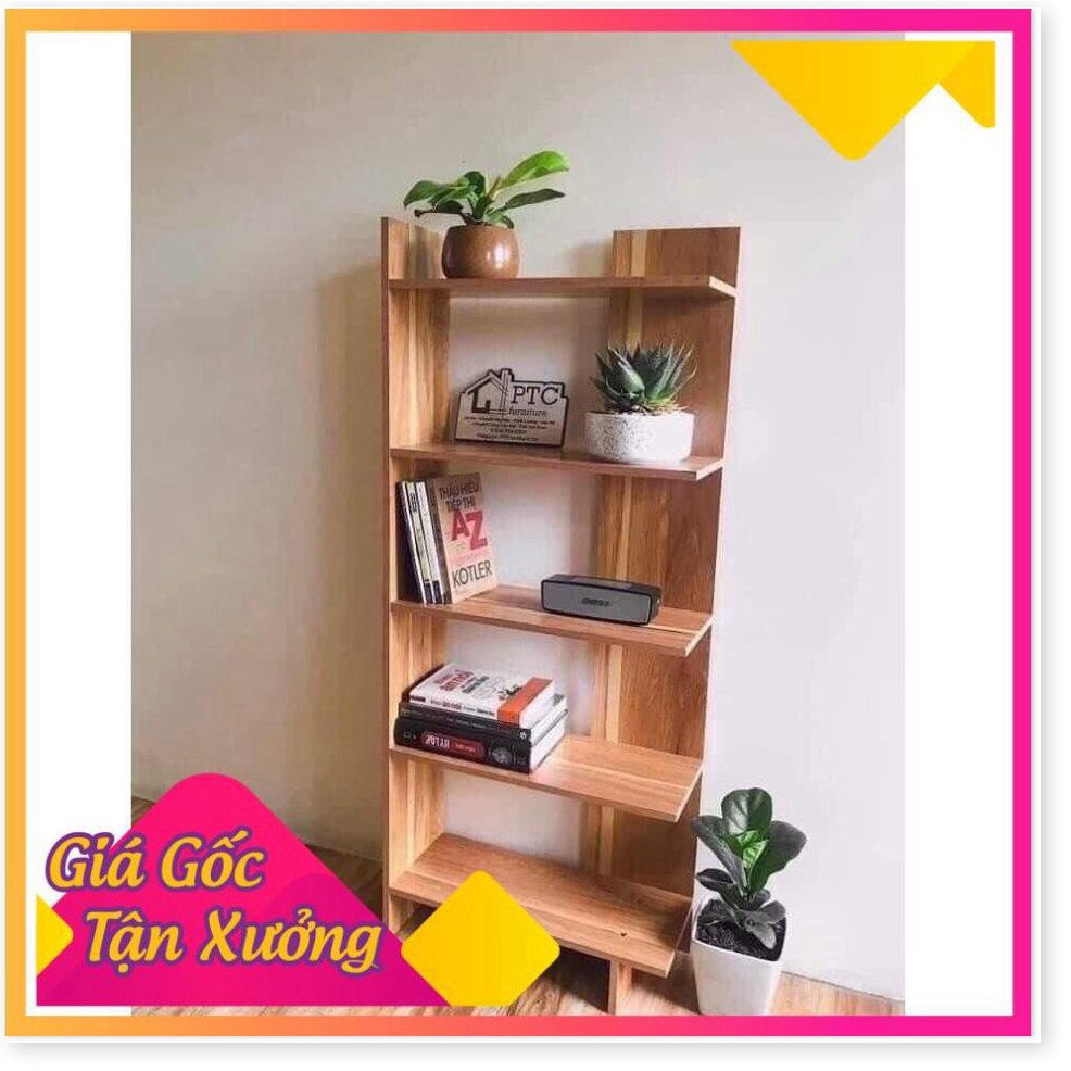 Kệ sách gỗ 5 tầng đa năng bằng gỗ cứng cực đẹp, kệ góc tường gỗ công nghiệp chống ẩm cao cấp