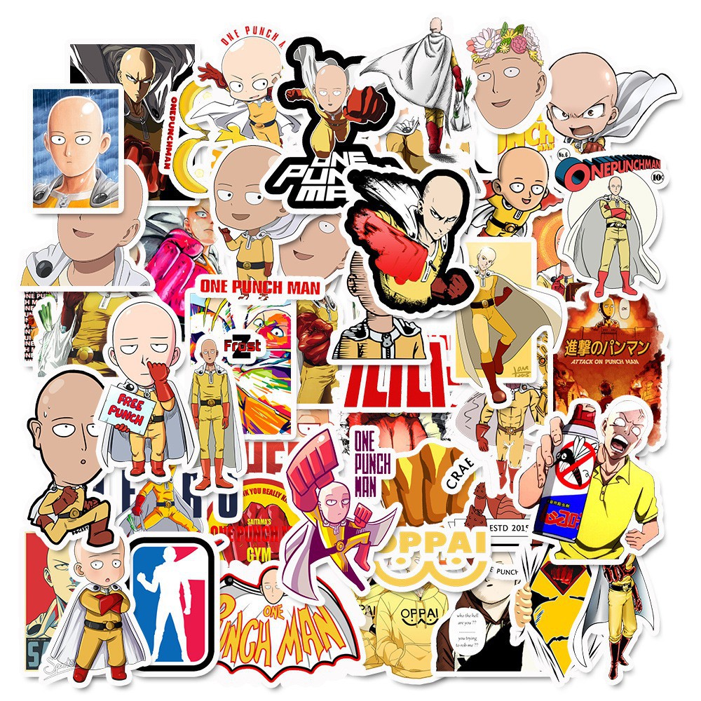 49 STICKER ONE PUNCH MAN SAITAMA DÁN MŨ BẢO HIỂM, LAPTOP, VALI, TỦ, BÀN HỌC, XE MÁY