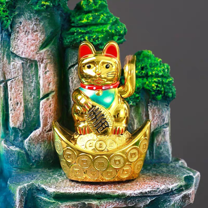 Mèo thần tài,mèo may mắn vẫy tay bằng nhựa, sử dung bằng pin ,thu hút tài lộc -phật giáo tuệ quang