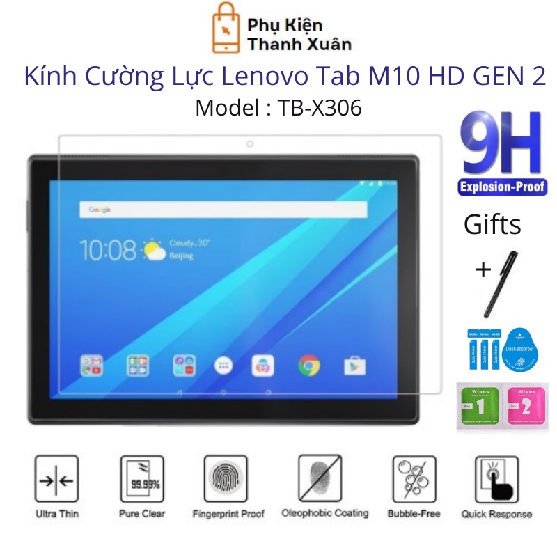 Kính cường lực Lenovo Tab M10 HD GEN 2 TB-X306 | Độ cứng 9H, dày 0.3 mm | Tặng kèm bút