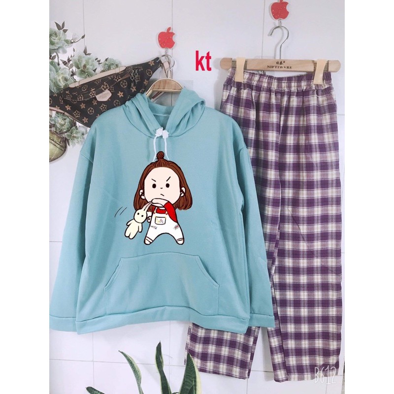 Quần kẻ sọc caro ống rộng dài chân
