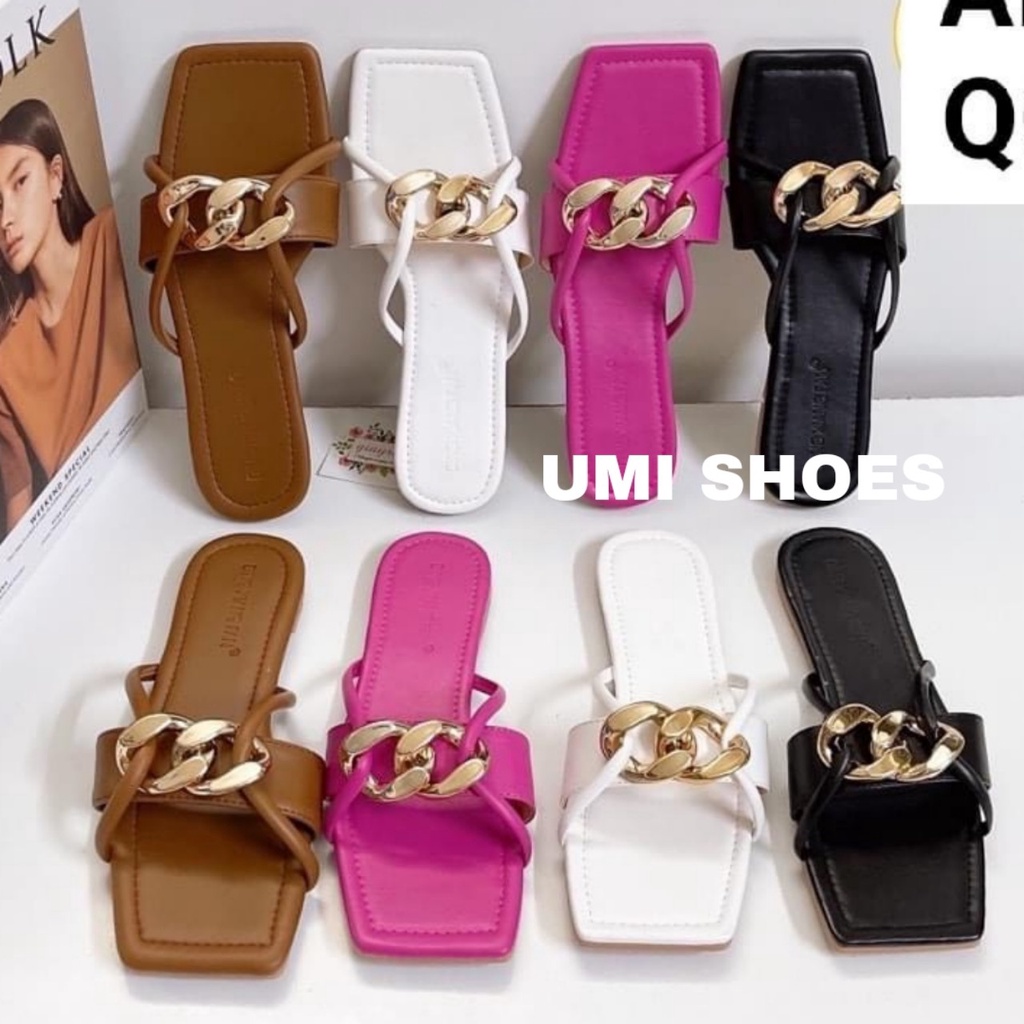 [SẴN-NOWSHIP HN] Dép nữ quai ngang móc 2 khóa xích sáng chân mũi vuông đế bệt thời trang đi biển kiểu mới hot đẹp xinh