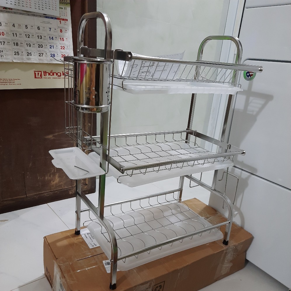 [𝐈𝐧𝐨𝐱 𝟑𝟎𝟒] Giá Kệ Để Chén Bát 2 tầng Inox 304 Đa năng Có Khay Hứng Nước Tặng Giá Để Dao Thớt, Ống để thìa đũa