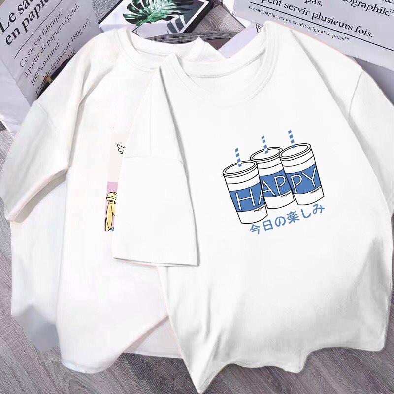 Áo Thun Nữ Unisex 3 Ly Nước HAPPY Tay lỡ form rộng