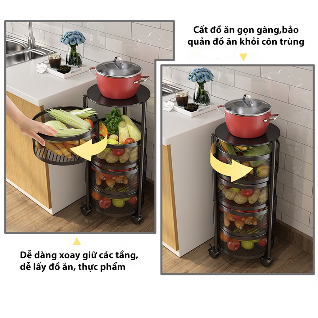 [ TẶNG KỆ TREO TƯỜNG ] Kệ Tròn Xoay Đa Năng - Xoay 360 Độ Có Kèm Bánh Xe Dễ Di Chuyển - Phù hợp mọi không gian