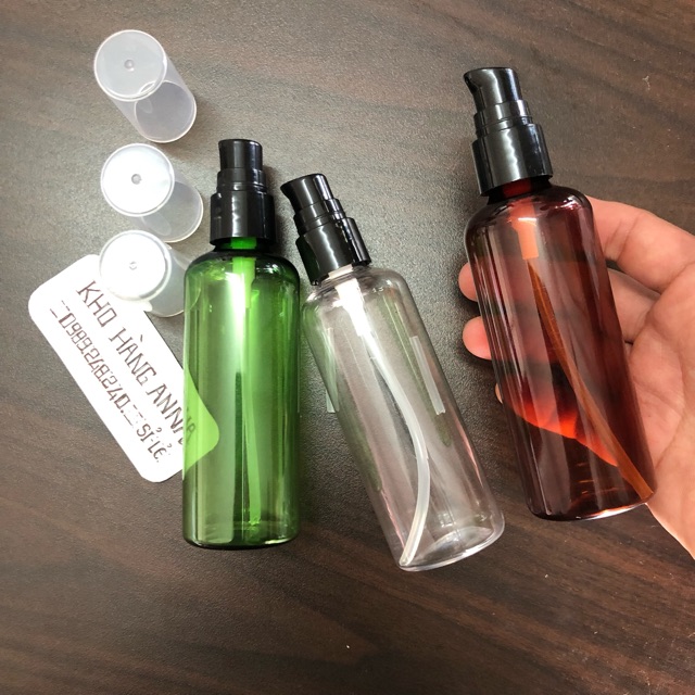 50 CHAI XỊT NHỎ GIỌT 100ml  màu xanh rêu / nâu / trong - 50 CHAI NHỰA PET xịt giọt- 50 CHAI CHIẾT MỸ PHẨM- chai Đựng gel