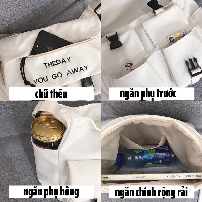 Túi đeo chéo , túi vải canvas nam nữ đi học đi chơi đựng vừa khổ a4 phong cách Hàn Quốc TAHA