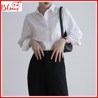 Áo sơ mi trắng nữ form rộng màu trắng/đen công sở, đi học.  Áo sơ mi nữ kiểu thời trang cao cấp YUKIBLOOM