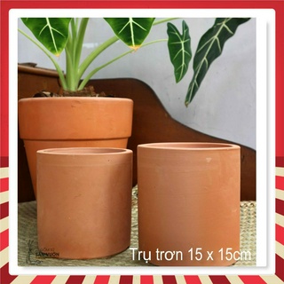 Combo 2 chậu gốm đất nung Hình Trụ Trơn (2 cái 15x15cm) - Màu gốm đỏ , chậu trồng cây, gốm sứ sân vườn Bình
