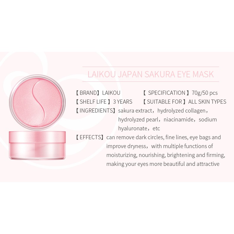 50 cái Mặt nạ mắt LAIKOU Sakura Loại bỏ quầng thâm Chống nhăn giữ ẩm cho mắt 70g | BigBuy360 - bigbuy360.vn