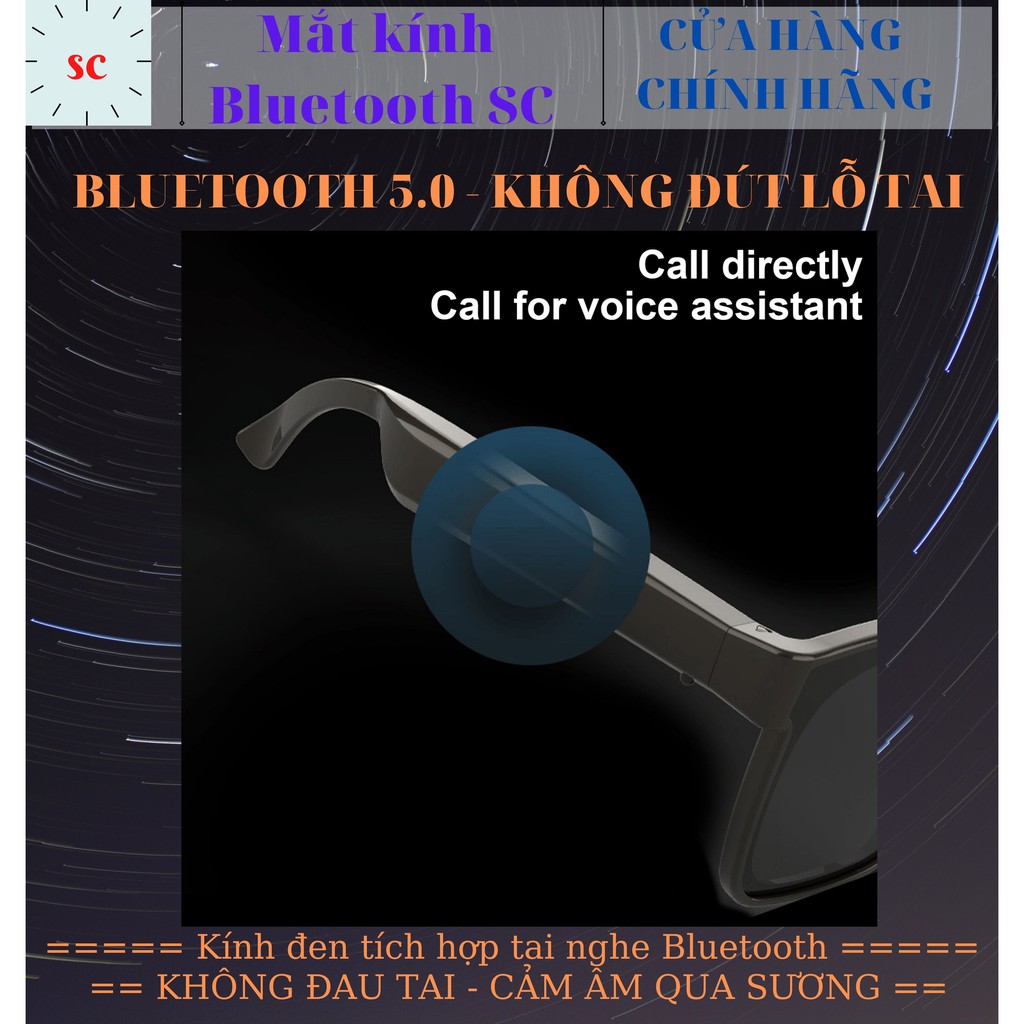 Mắt Kính Nam Thời Trang Tích Hợp Tai Nghe Bluetooth 5.0 Nghe nhạc MP3 - Mắt kính thông minh Bluetooth Không Đau Tai