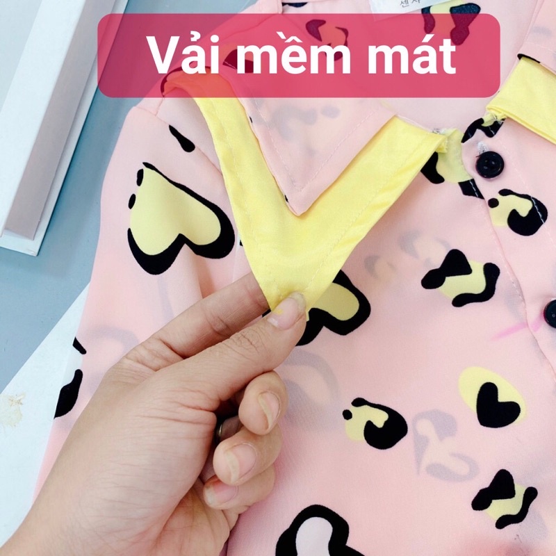 Bộ pijama tay dài quần dài chất lụa mango cho bé gái size đại 20-38kg