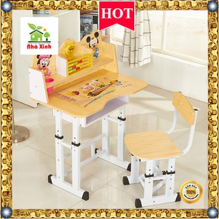Bàn học và ghế cho bé nhiều họa tiết kèm giá sách - KT 95 x 69 x 45 cm ( Màu Hồng, Xanh Lam, Vàng )
