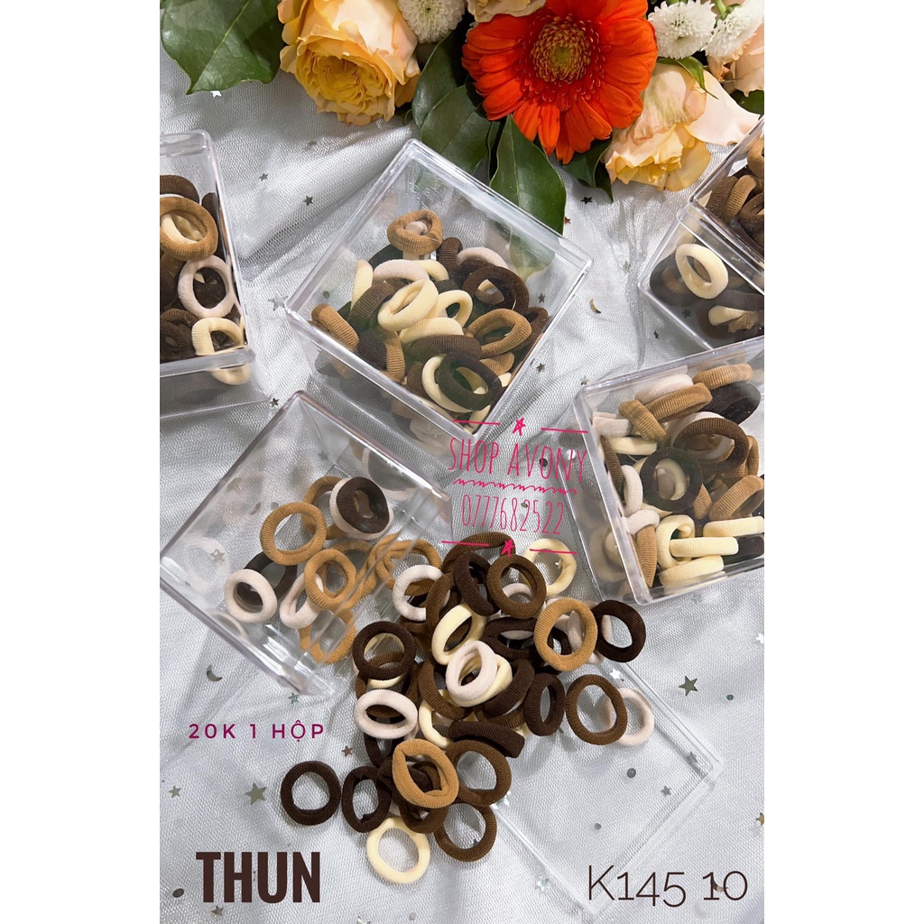 1 hộp thun - 5 dây chun buộc (cột) tóc nhiều màu