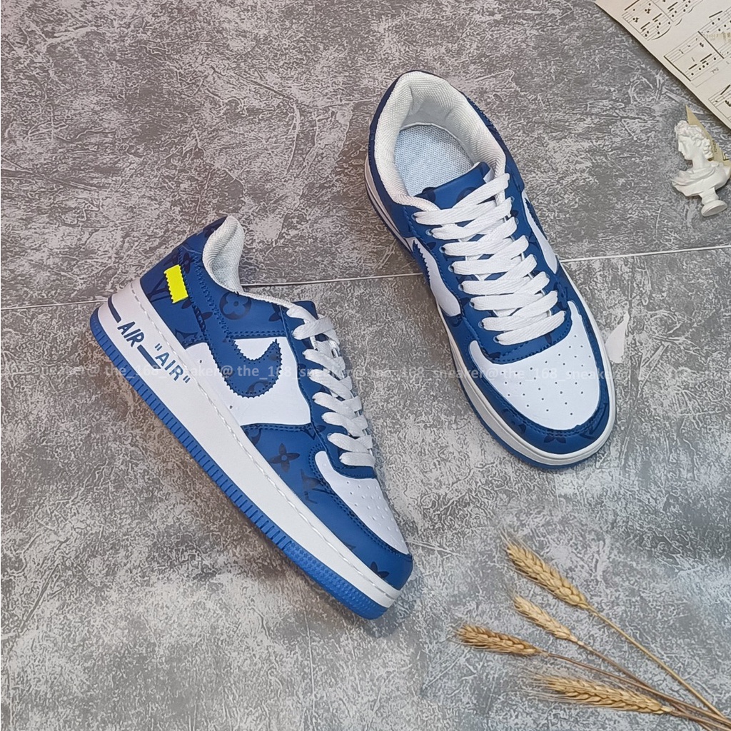 Giày sneaker nữ thể thao màu trắng xanh họa tiết chìm độn đế 5cm giày bản đẹp full box bill – MS1687