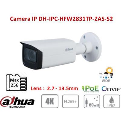 Camera IP 8MP STARLIGHT ZOOM Dahua DH-IPC-HFW2831TP-ZAS-S2 có mic (hàng chính hãng DSS BH 24T)