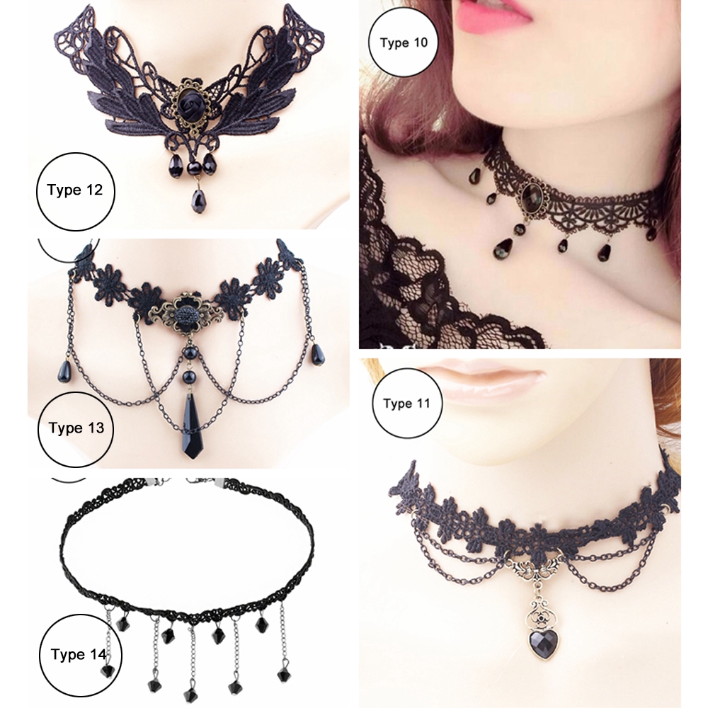 LUCKY Sexy Jewelry Victorian Steampunk Style Vintage Black Lace Necklace